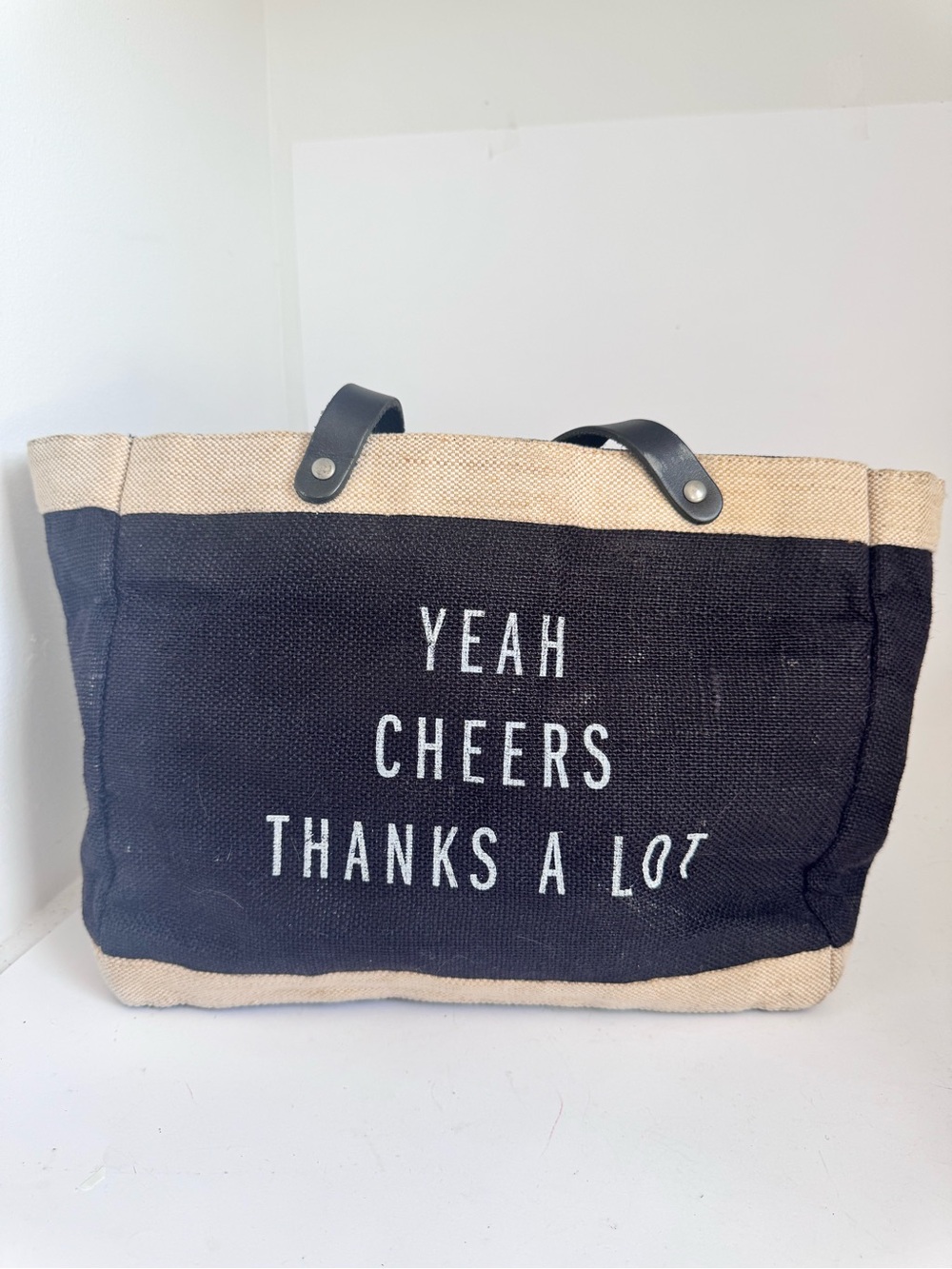 Apolis black white AbFab patsy stone quote small market tote bag $65 retail